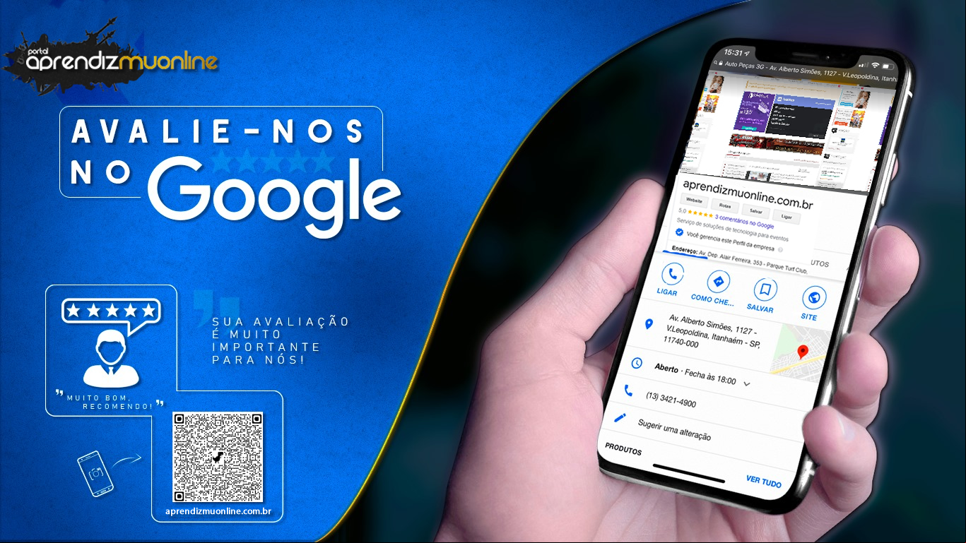 Avalie o portal aprendiz mu online no google, faÃ§a parte de mudanÃ§as e melhorias da nossa plataforma.